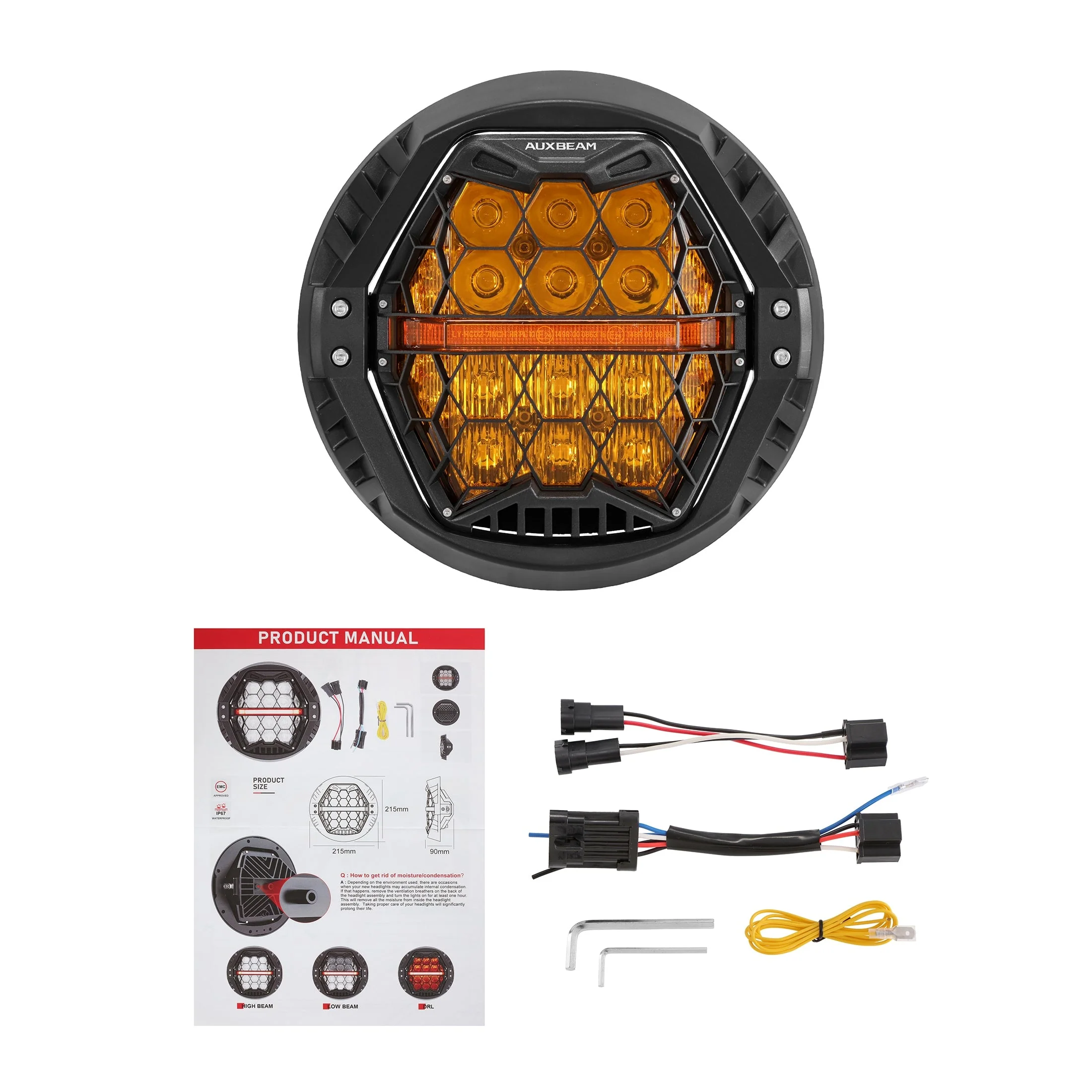 7 Inch 120W DOT Motorcycle LED Headlight Assembly with Amber DRL & Honeycomb Design (Hi/Lo Beam) for 1999-2002 Electra Glide Classic EFI FLHTCI