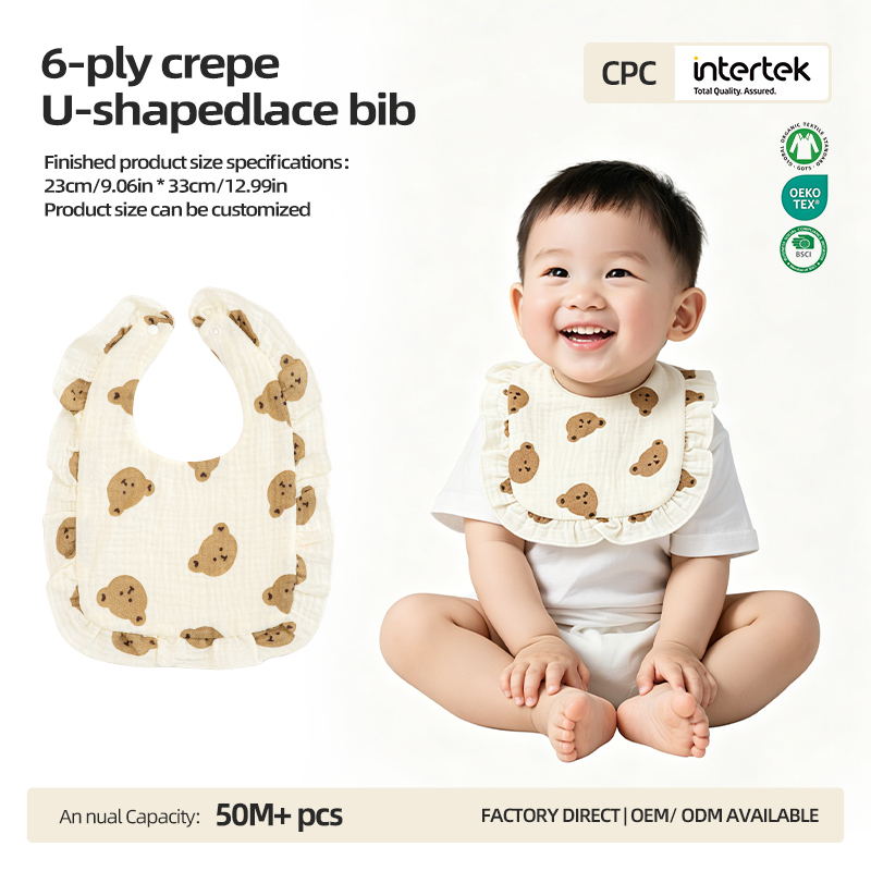 Luxury 6-Layer Eco-Friendly Cotton Muslin Baby Bibs Floral Lace Trim Printed Soft Saliva Towel for Infants