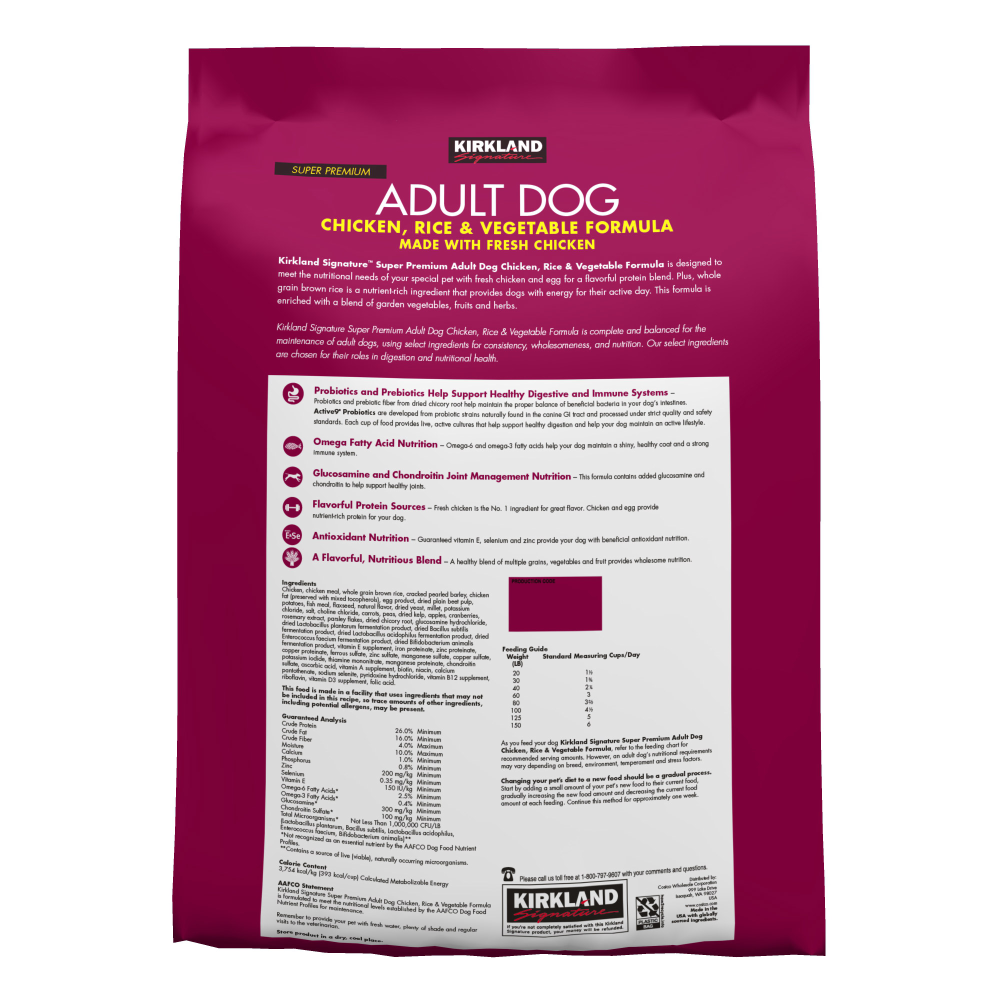 Kirkland Signature Adult Formula Chicken, Rice and Vegetable Dog Food, 25 lb