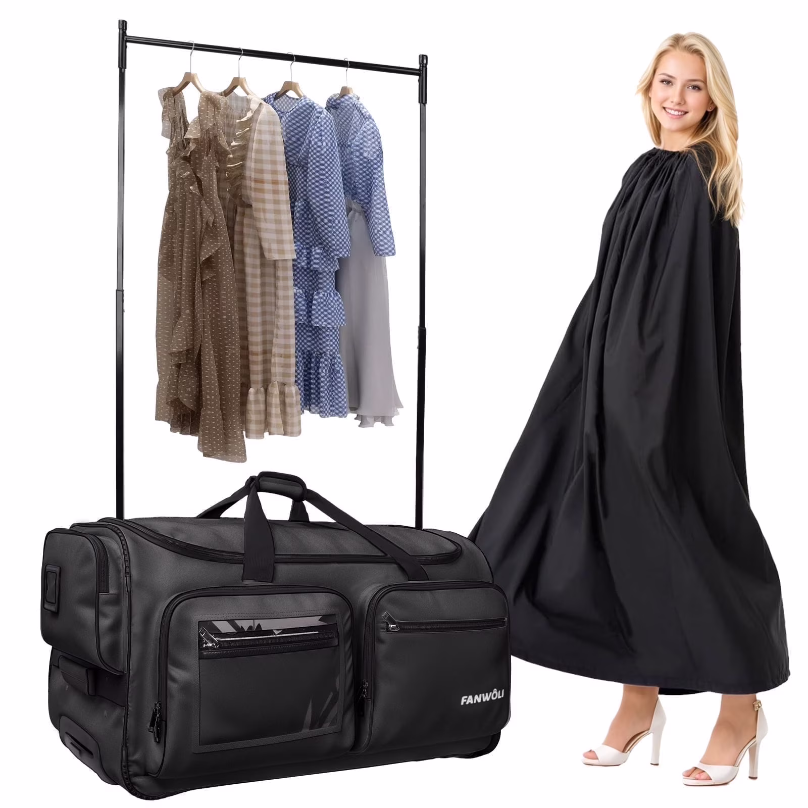 Dance Bag with Garment Rack 28"Collapsible Rolling Competition Dance Duffle Bag Lightweight Costume Wheeled Suitcase for Dancers Shows Livestreamer Athletes(Pink-28Inch) - Image 7