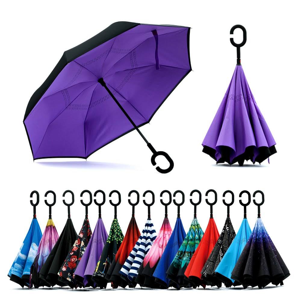 SPAR. SAA Double Layer Inverted Umbrella with C-Shaped Handle, Anti-UV Waterproof Windproof Straight Umbrella for Car Rain Outdoor Use