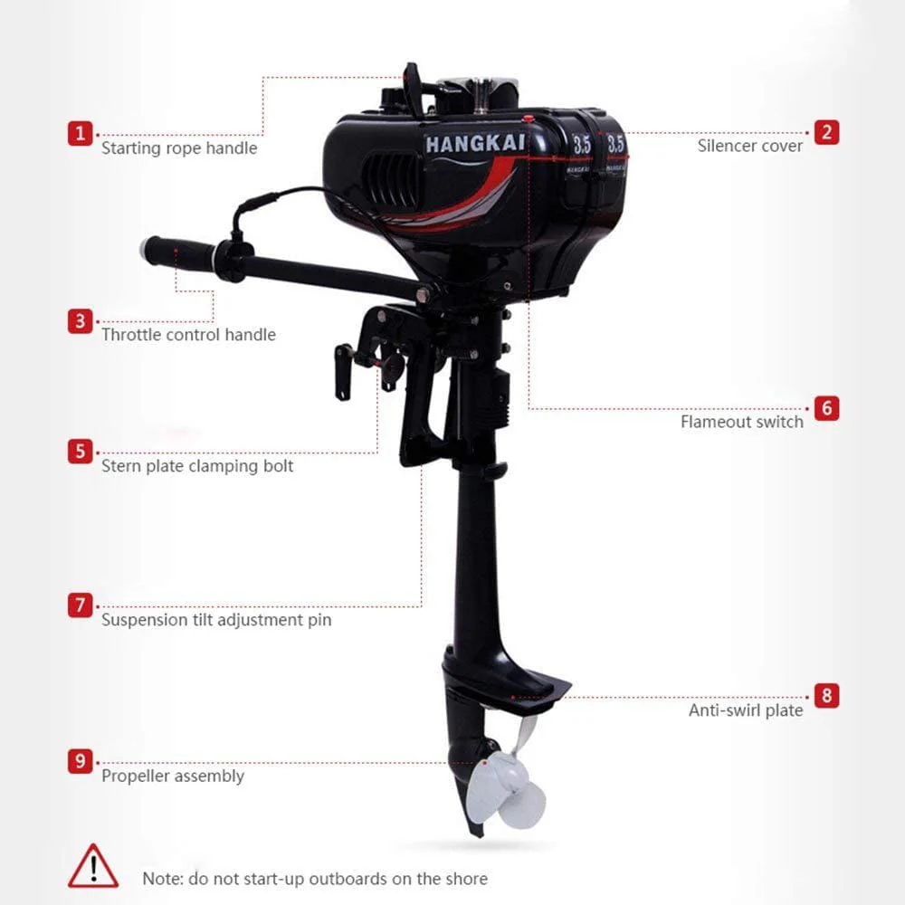 2 Stroke 3 5 HP Heavy Duty Outboard Motor Boat Engine Water Cooling 92CM Length Image 6