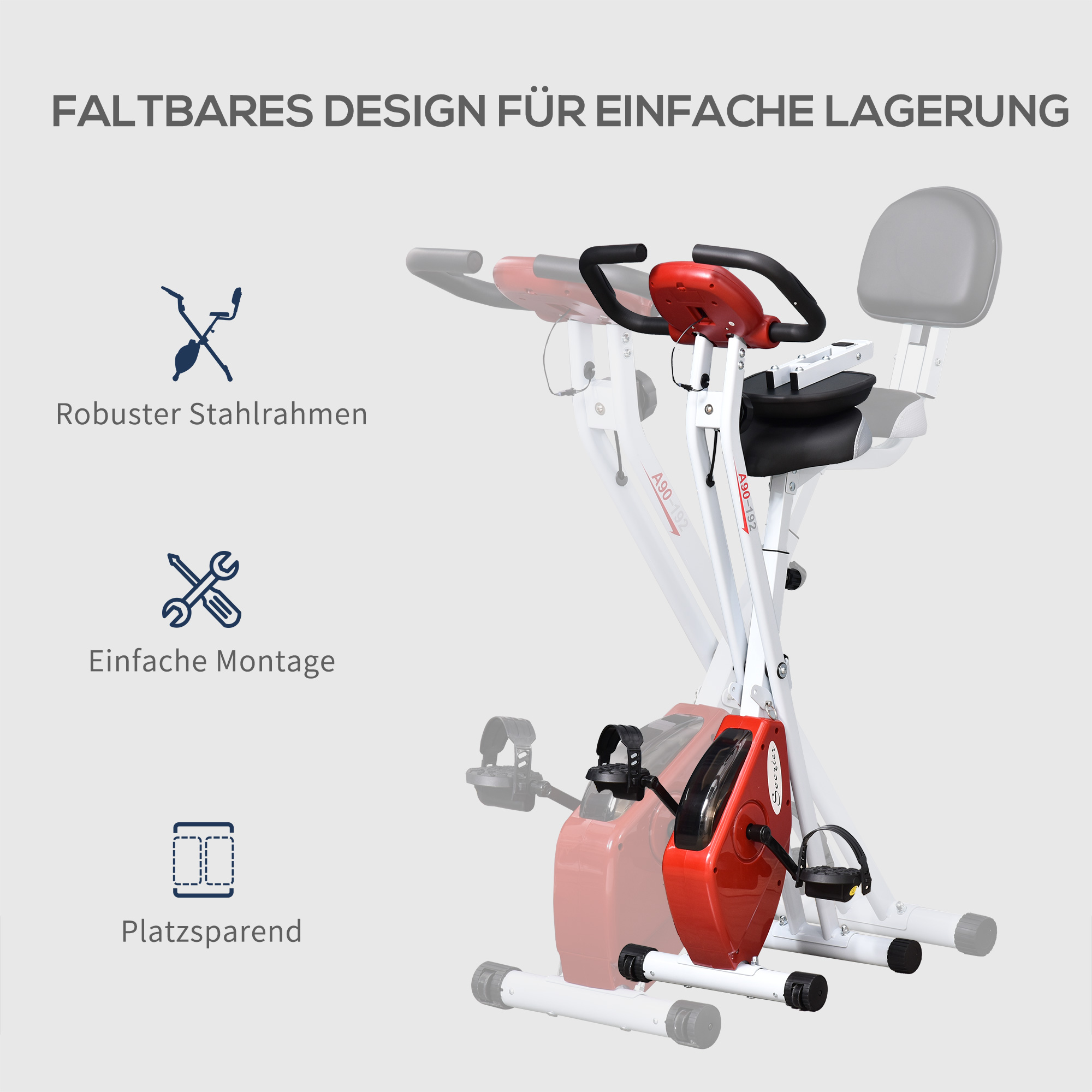 HOMCOM Hometrainer, fietstrainer, trainingsfiets met in 8 niveaus instelbare magnetische weerstand, staal, wit, 43 x 97 x 109 cm