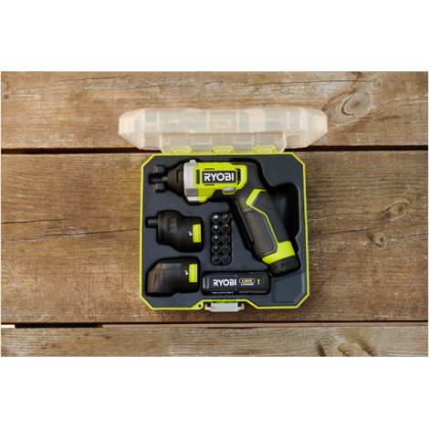 RYOBI Tournevis 4V USB Lithium - 1 batterie 2,0Ah - coffret 10 embouts - mandrin déporté - renvoi d'angle - RSD4-120TA2 — vue 6