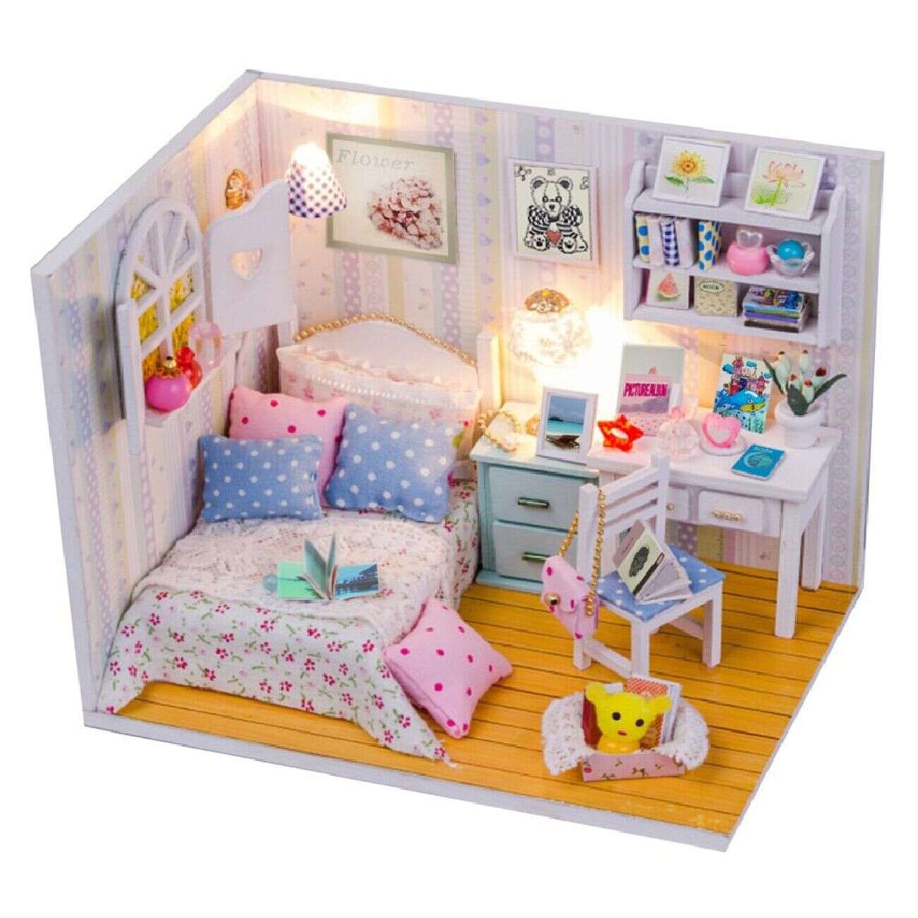 Maison miniature à assembler avec lumière LED - Chambre