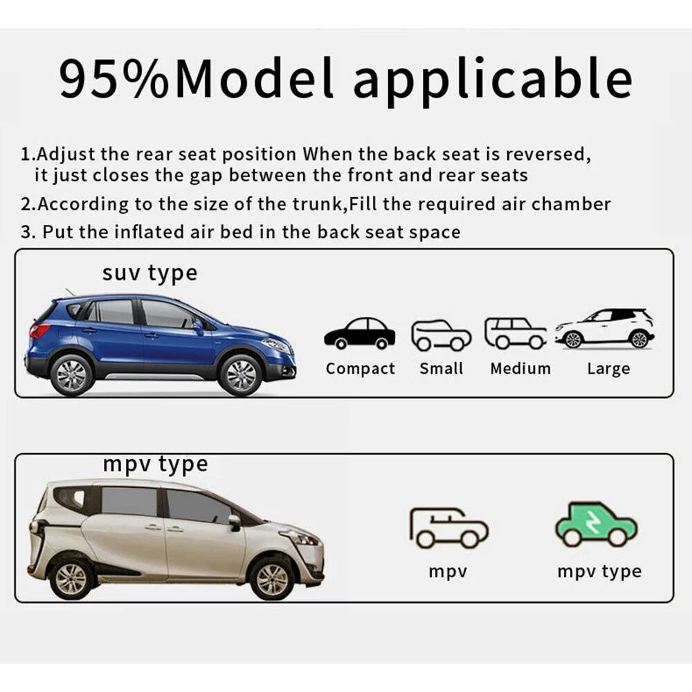 Auto Car Air Mattress Travel Bed PVC Flocking Inflatable Camping Bed with 2 Pillows