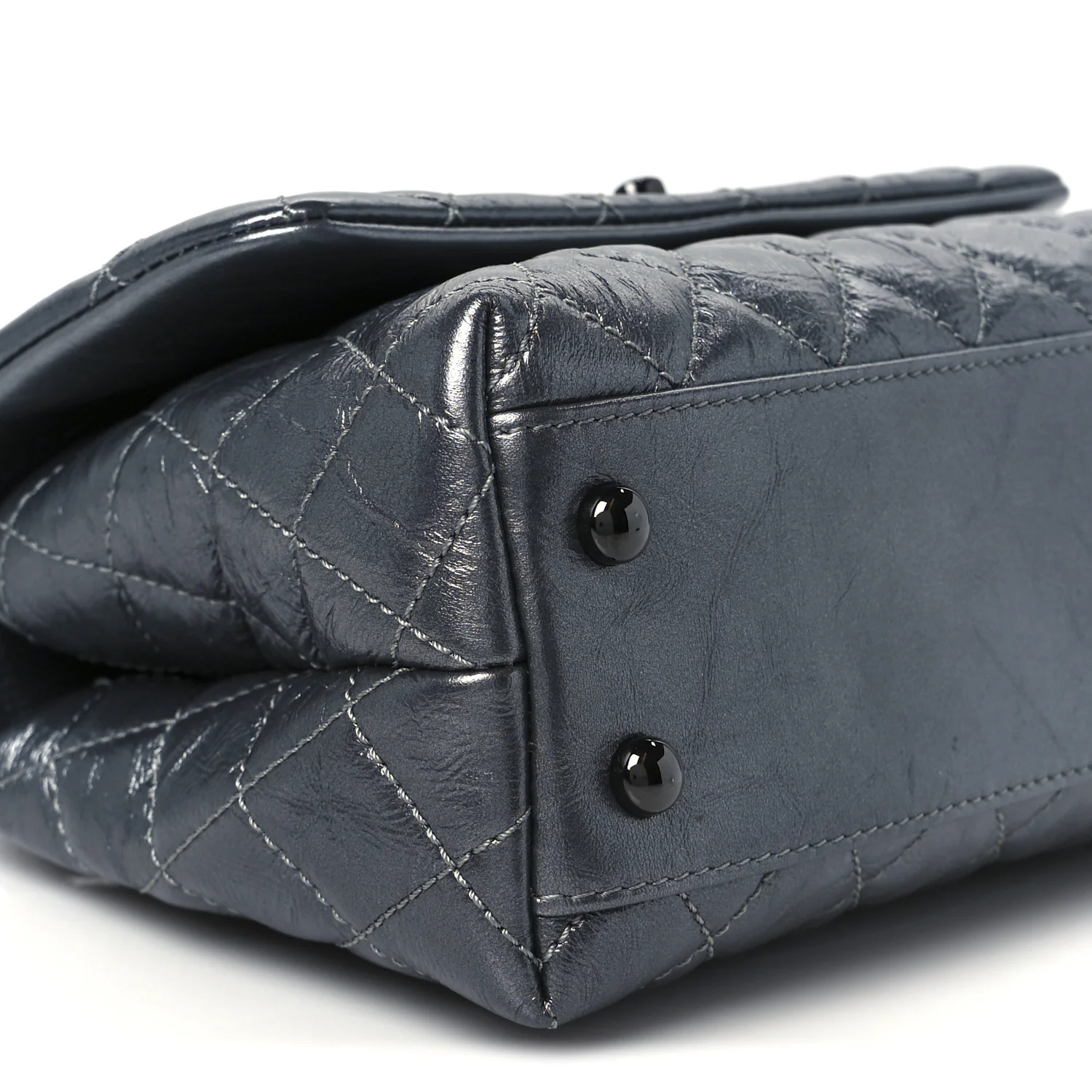 Metallic Aged Calfskin Quilted Mini Coco Handle Flap Charcoal