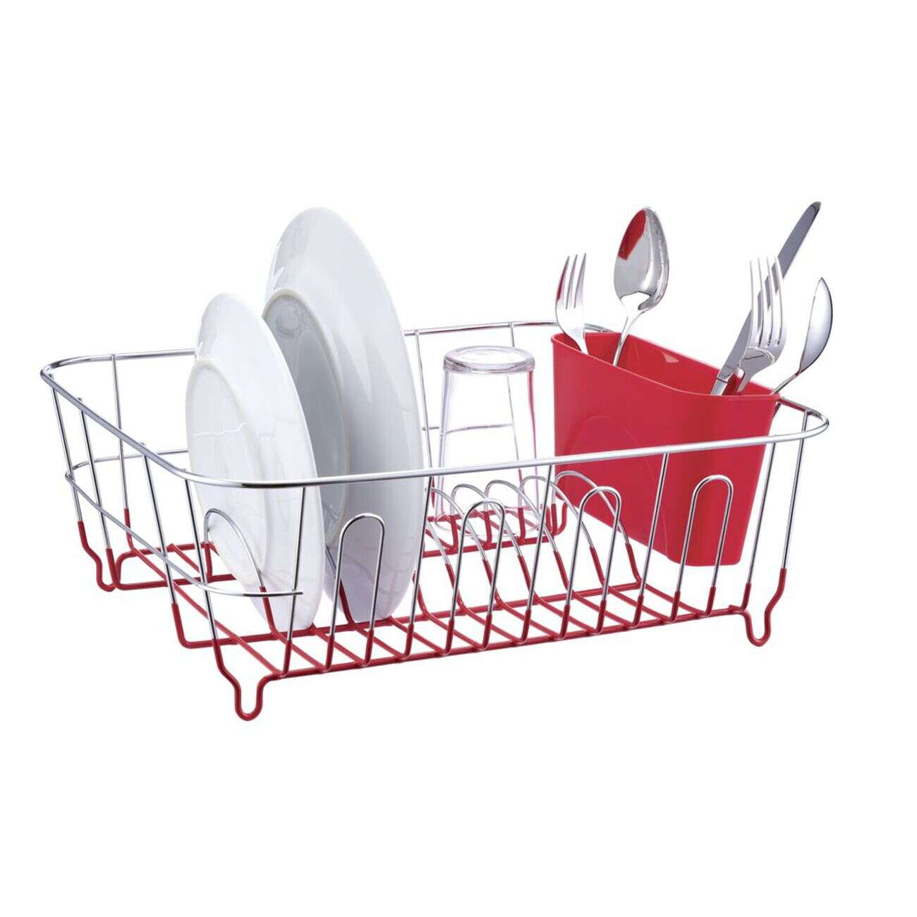 Égouttoir vaisselle base métal gris et rouge