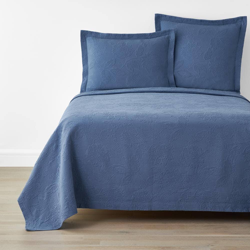 The Company Store Putnam Matelasse Denim Cotton King Bedspread Blue