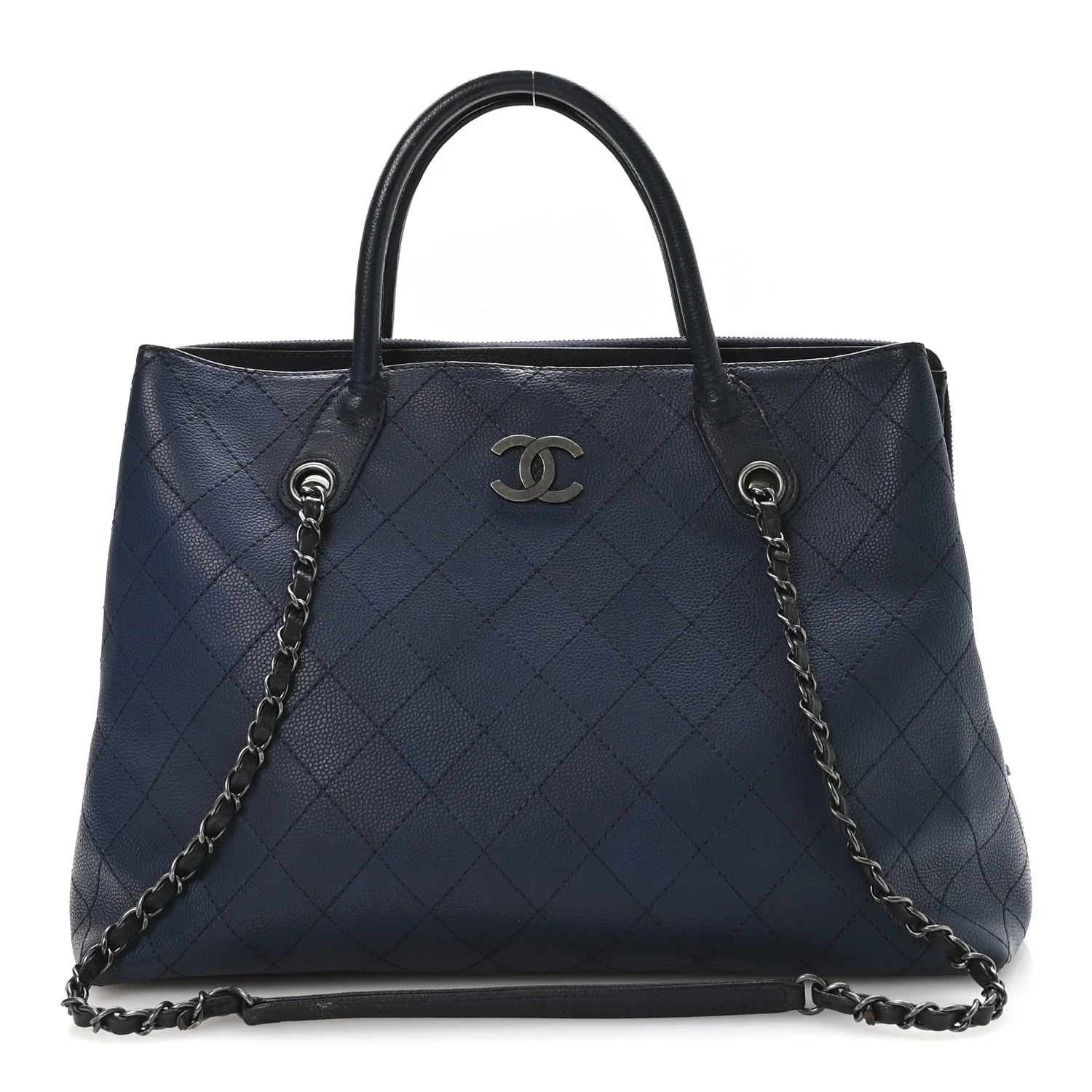 Grained Vegetal Calfskin Urban Shopping Tote Blue