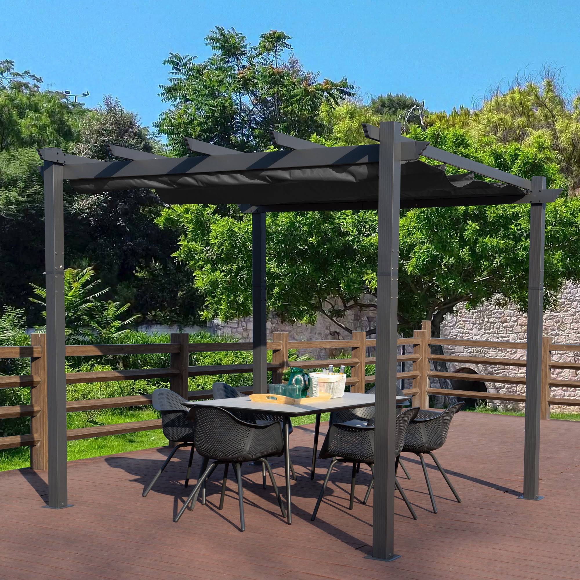 Morgan 10 ft. x 10 ft. Aluminum Frame Outdoor Pergola with Gray Canopy