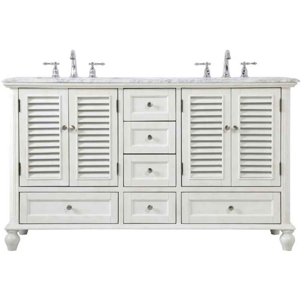 60 inch Double Bathroom Vanity in Antique White(Antique White) - Image 6