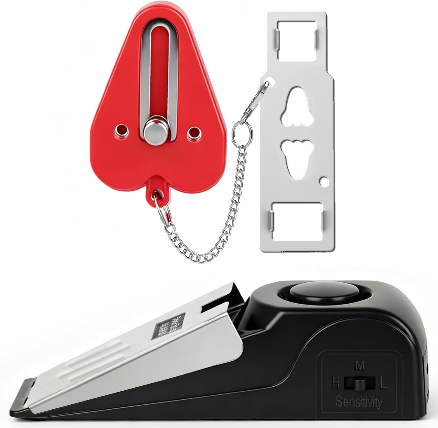 Portable Door Lock & Door Stop Alarm Set, Dual Protection Home Security Door Kit, Travel Hotel Lock Devices Pocket Self Defensey Tools for Traveling Hotel Home Apartment,Red