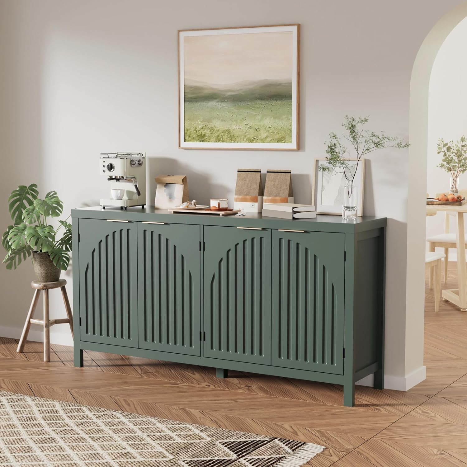 Fluted Sideboard Buffet Cabinet with Storage, 58