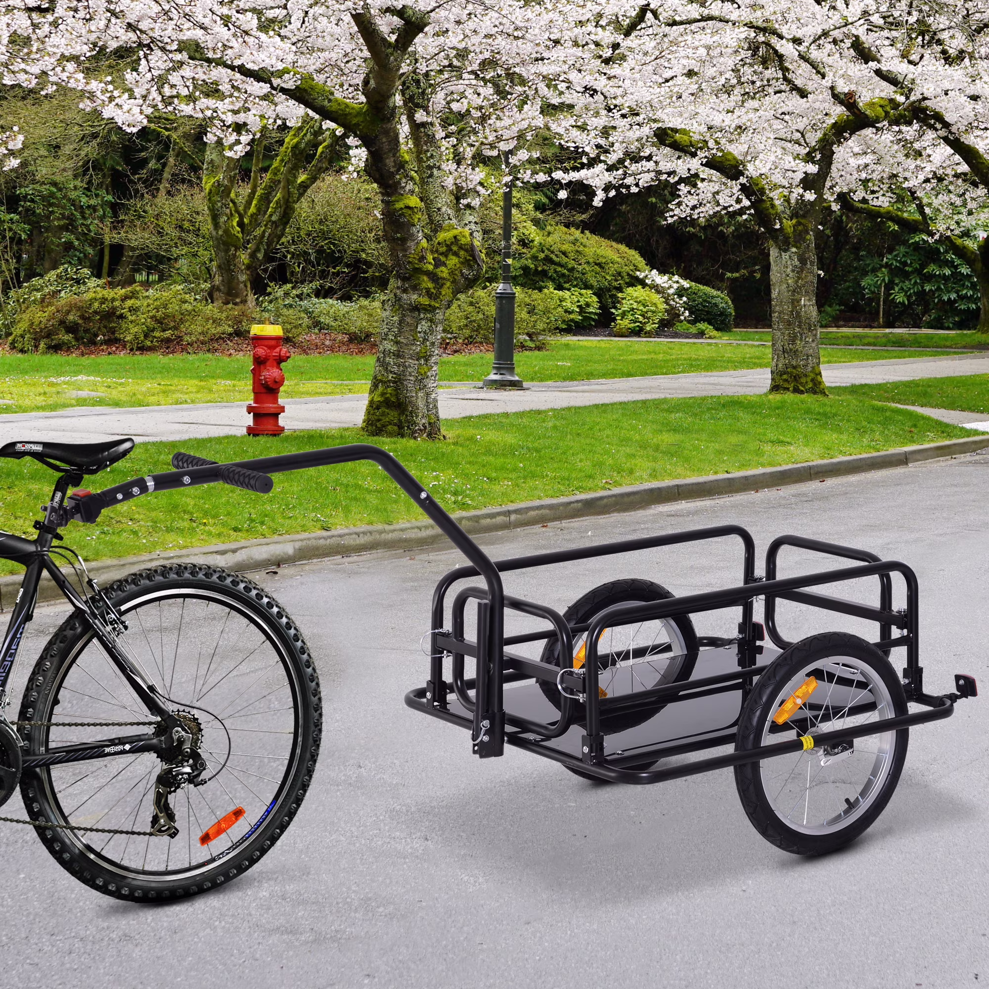 Aosom Foldable Bike Cargo Trailer Cart with Hitch, 88 lb. Capacity, Black