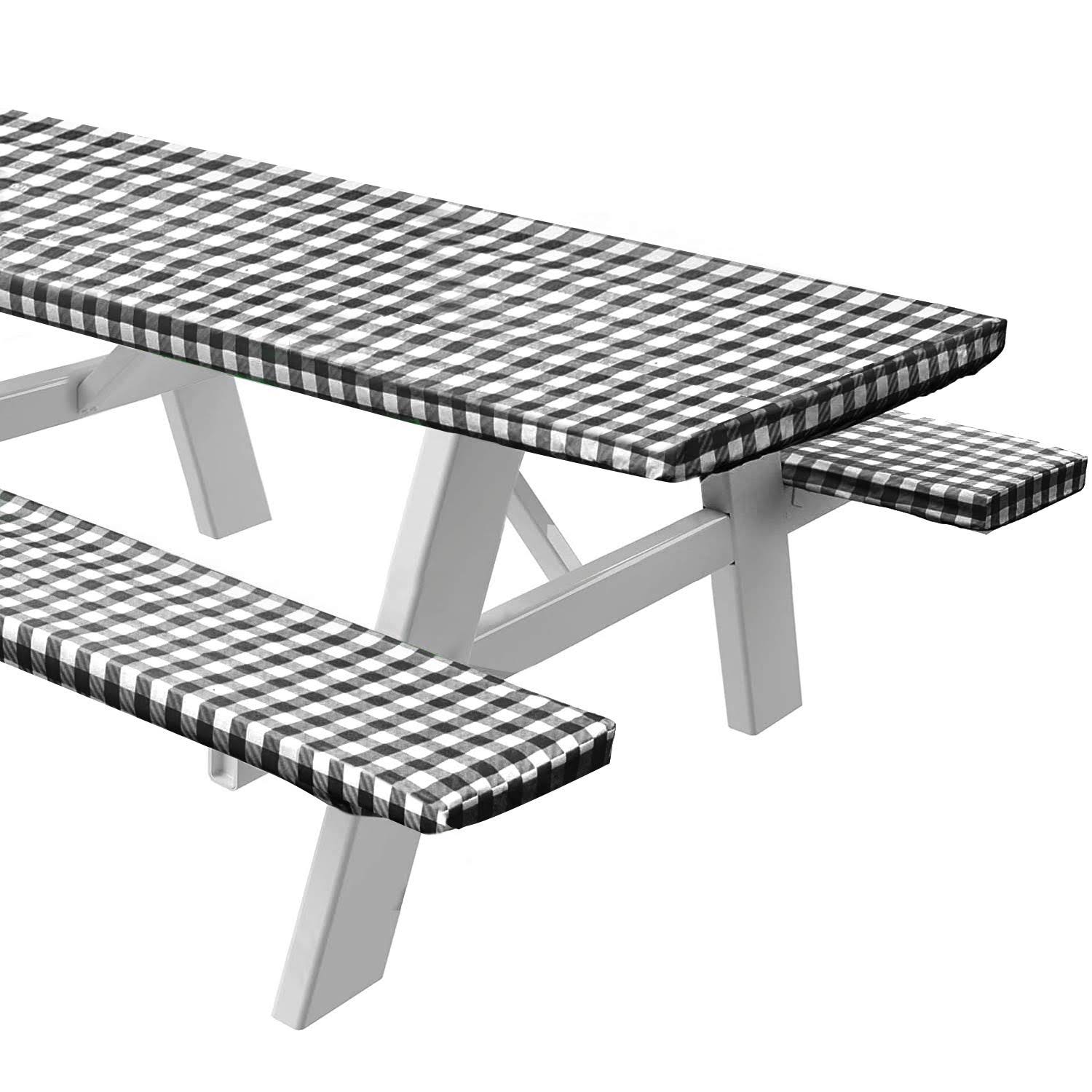 Picnic Tablecover with Bench Covers -Fitted with Elastic, Vinyl with Flannel Back, Fits for Table 30