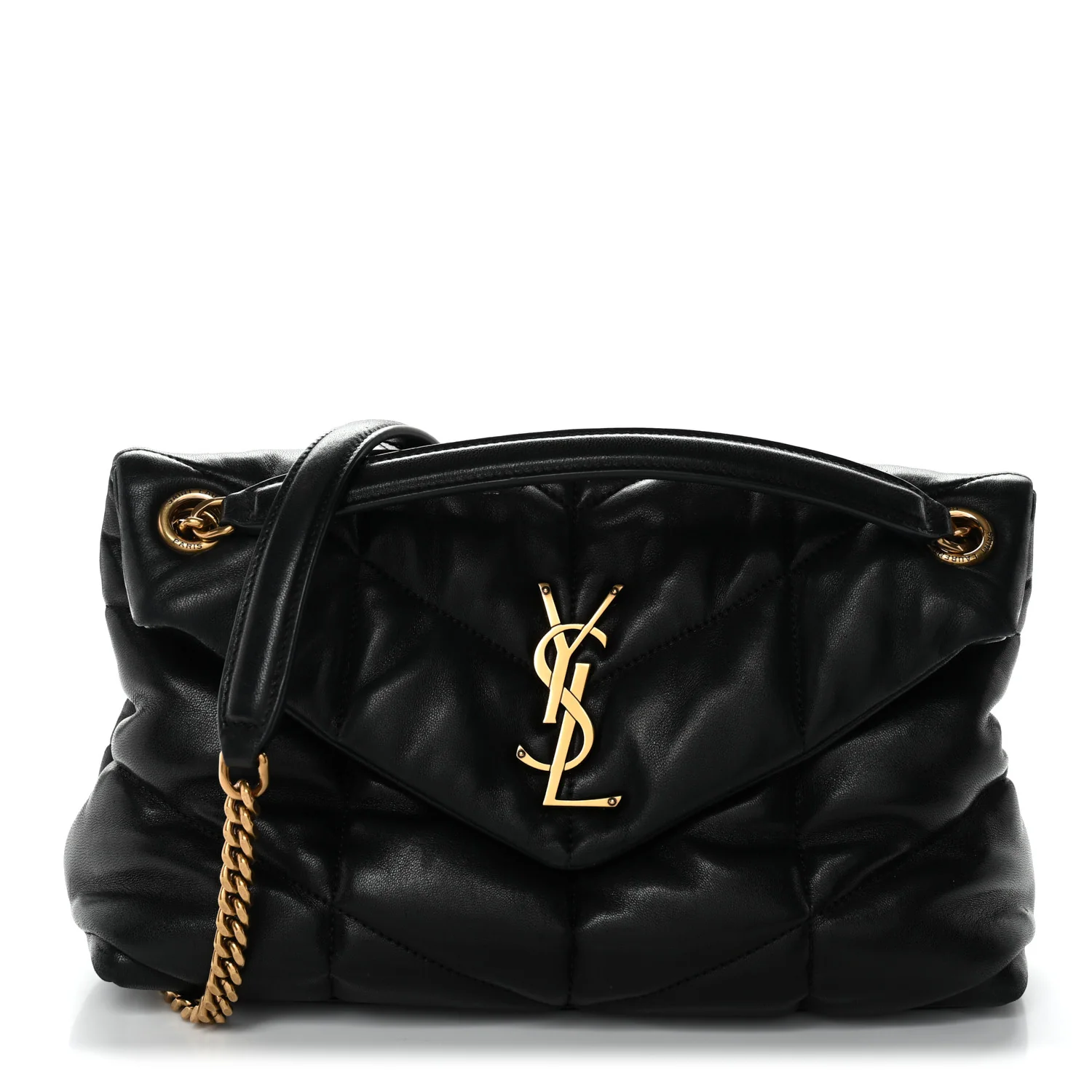 Lambskin Quilted Small Loulou Puffer Monogram Chain Satchel Black