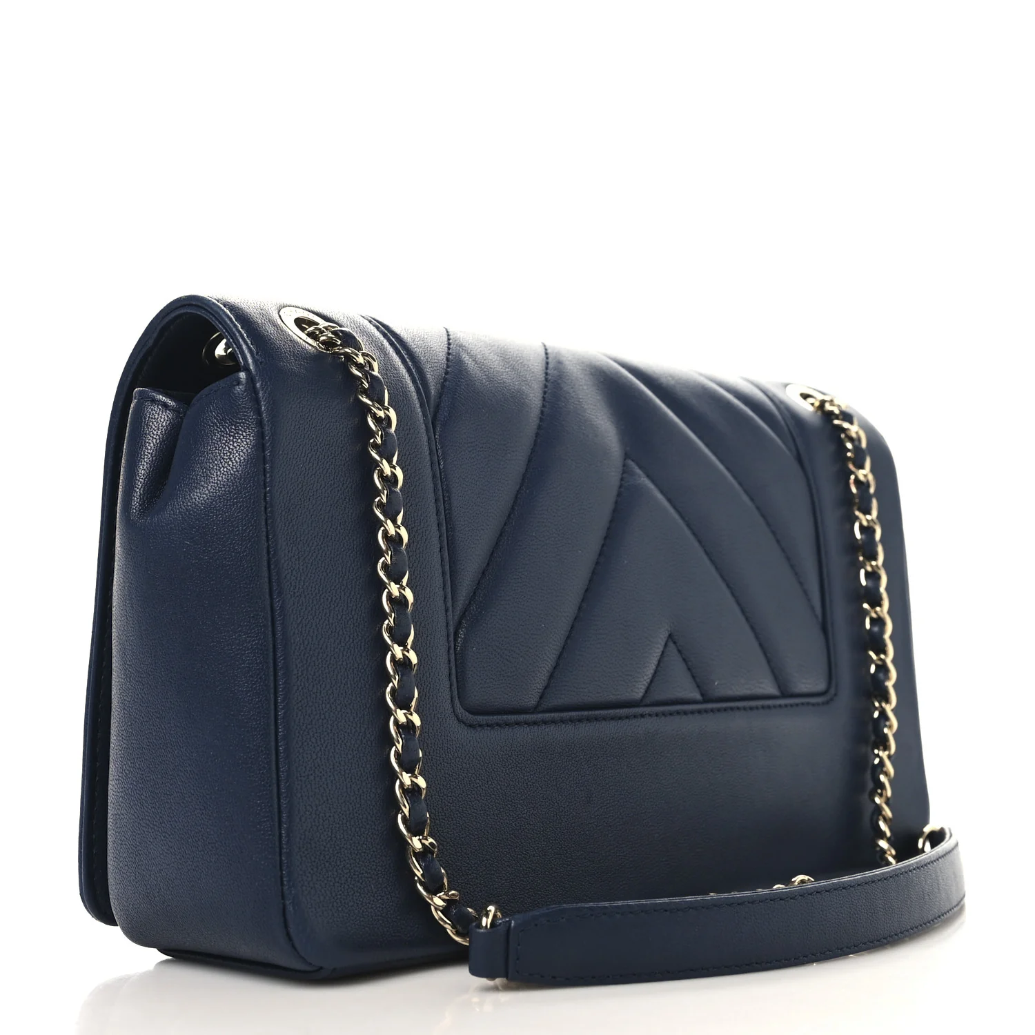 Sheepskin Chevron Quilted Medium Vintage Mademoiselle Flap Navy