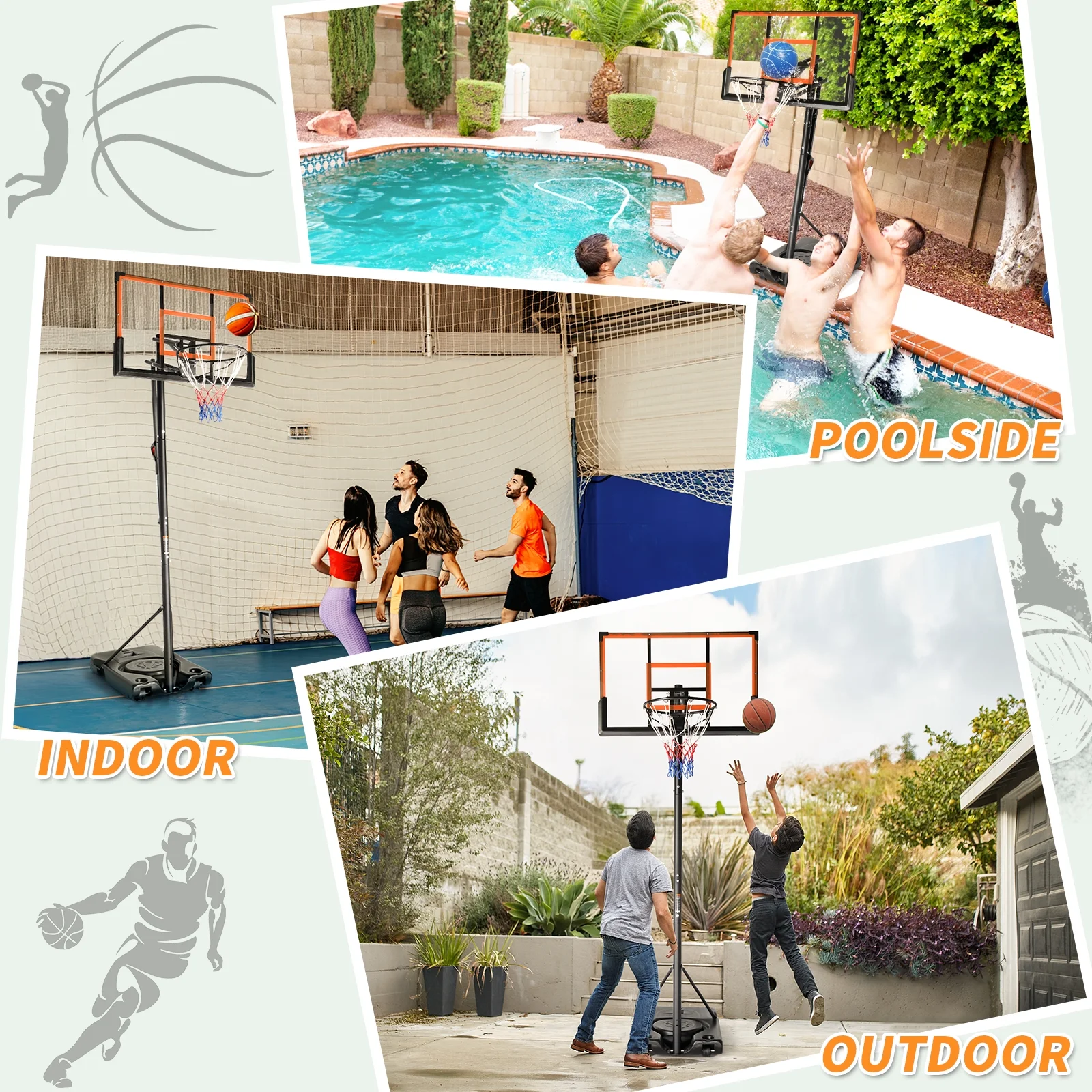 4.4-10FT Portable Basketball Hoop, 44inch PC Backboard, Basketball Goal System Outdoor Indoor - Image 7