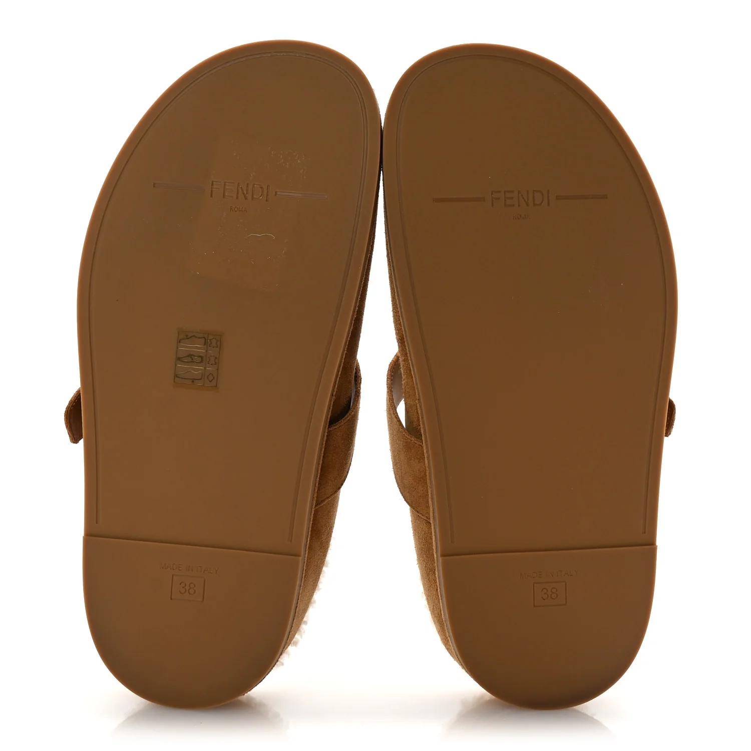 Suede Shearling Fendi Feel Buckled Clogs 38 Caramel Latte