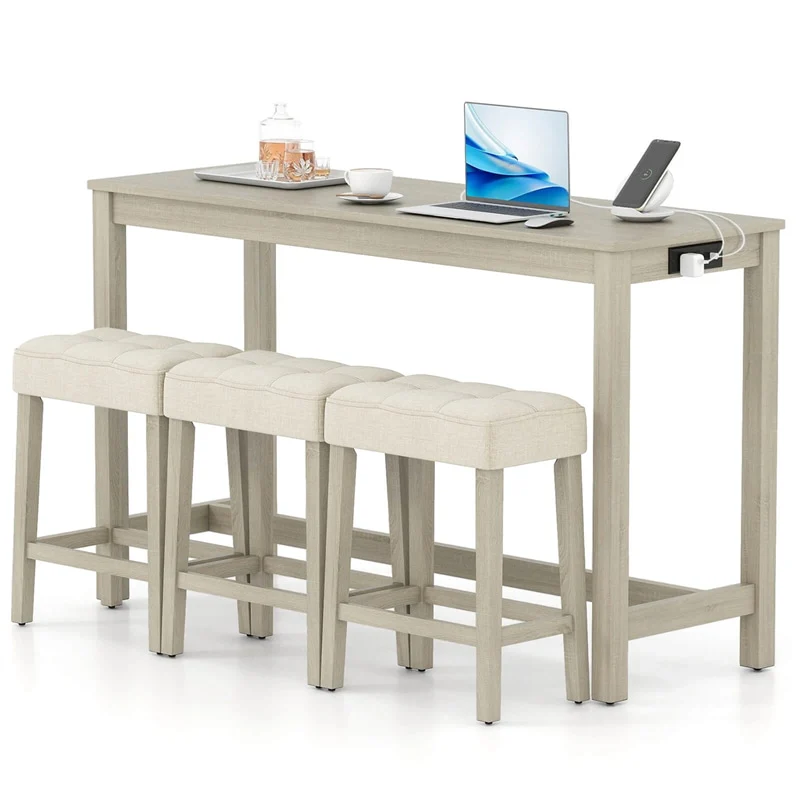 4-Piece Bar Table Set with Charging Station, 59