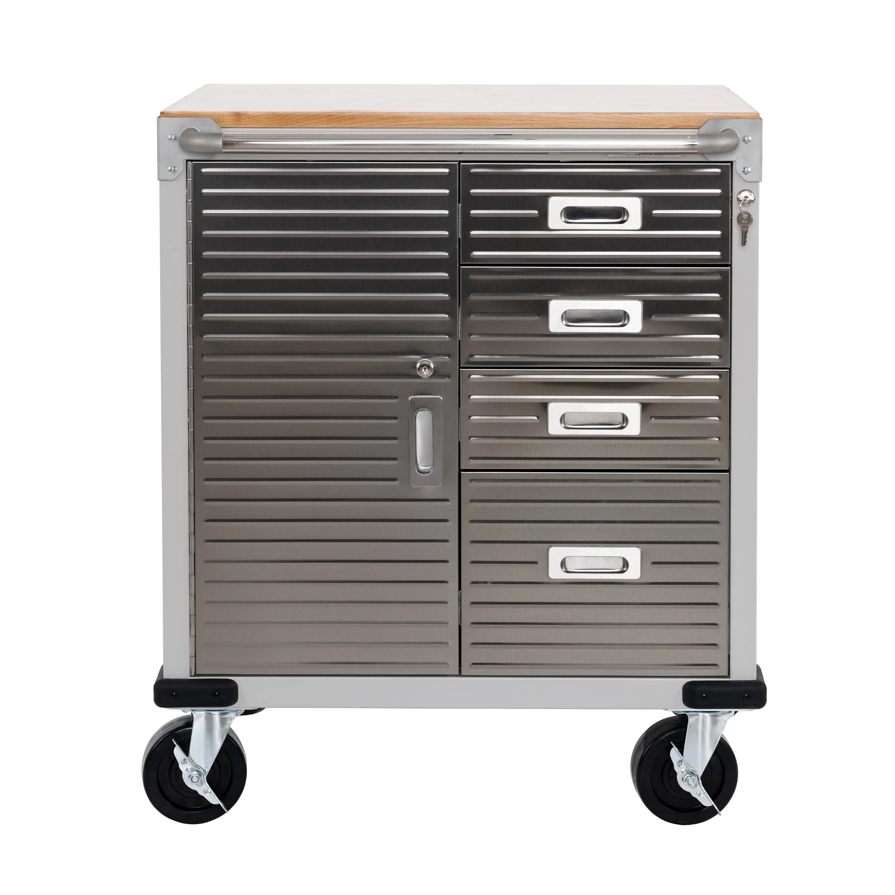 Seville Classics UltraHD® Heavy Duty Rolling Cabinet Workbench Table w/ Solid Wood Top, Workstation for Garage, Office, Workshop, Granite, 1-Door, 4-Drawer (28 W x 25 D)