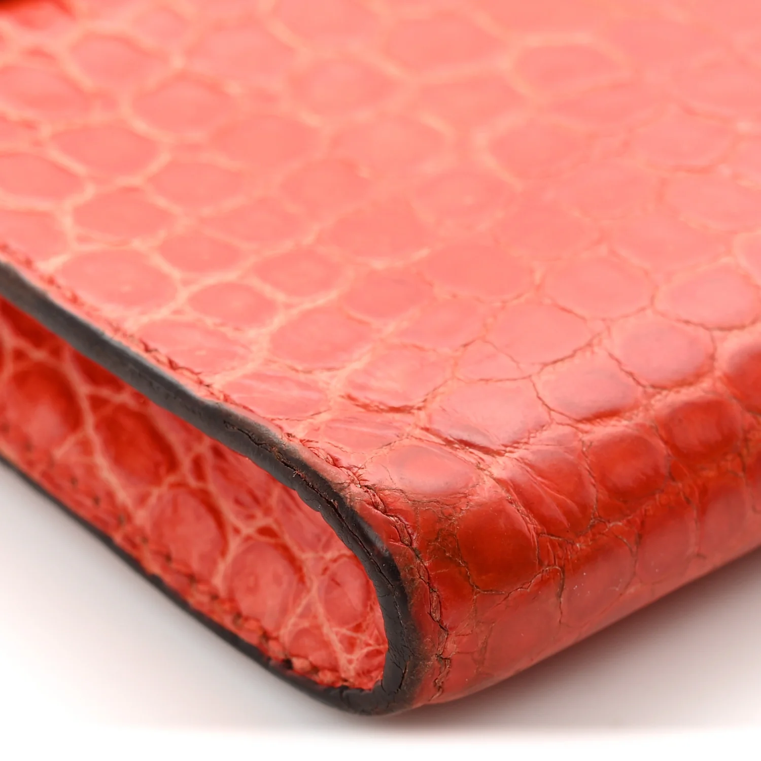 Shiny Porosus Crocodile Kelly Cut Pochette Orange Poppy