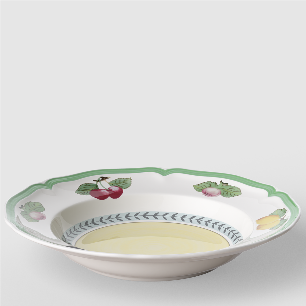 French Garden Soup bowl - Multi-colored, 9'', Premium Porcelain