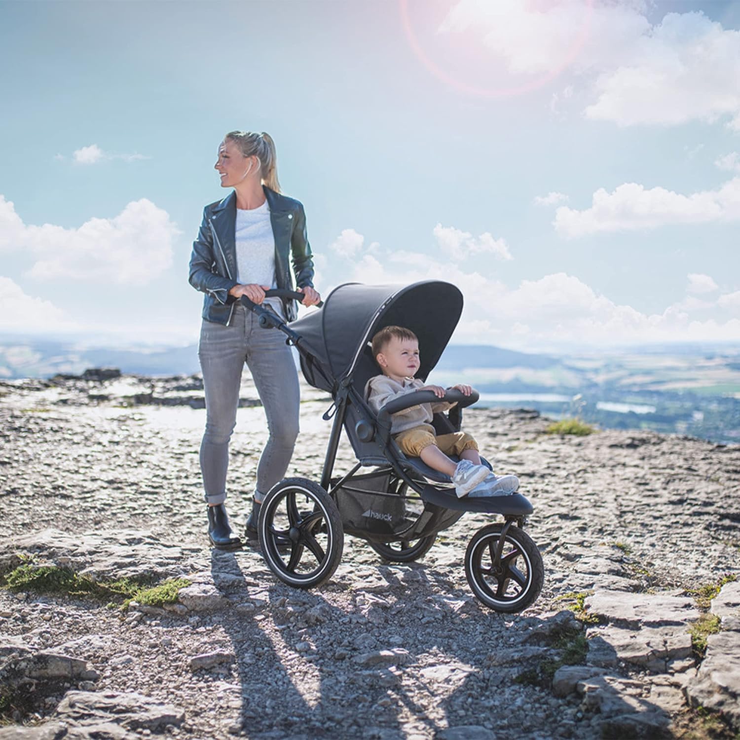 Hauck Silla de Paseo, Runner 2, depuis Nacimiento jusqu'à 25 kg, 3 Ruedas Neumáticas Grandes, Carrito Bebe, Inclinable, Protección UV 50+, Altura Ajustable, Plegable