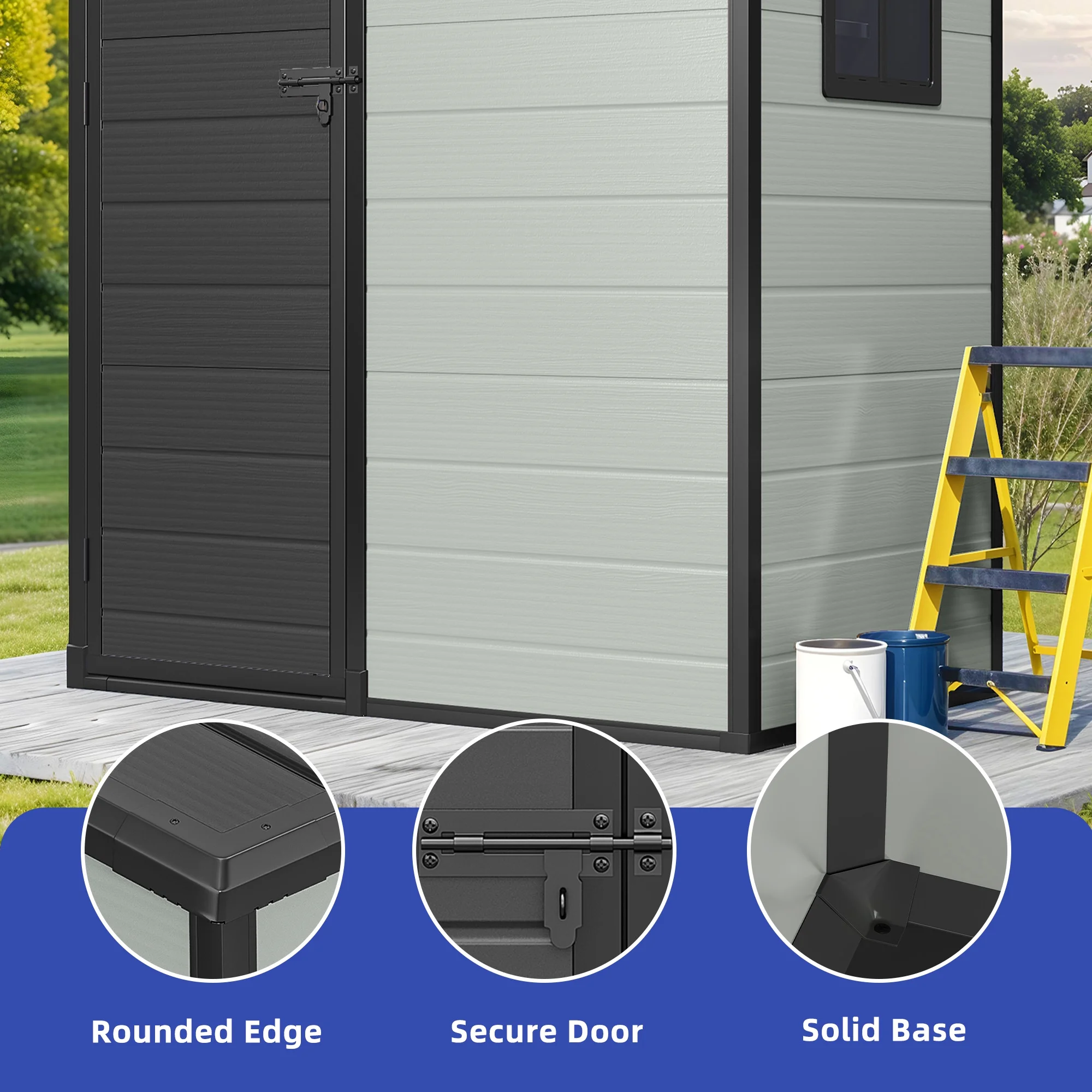 4.6��2.6��6.3 ft Resin Storage Shed with Window, Floor, Plastic Roof, Storage Cabinets for Brooms Vacuum Cleaners fits 65 to 68 inches, Winter Gear Box, Black(Black) - Image 4