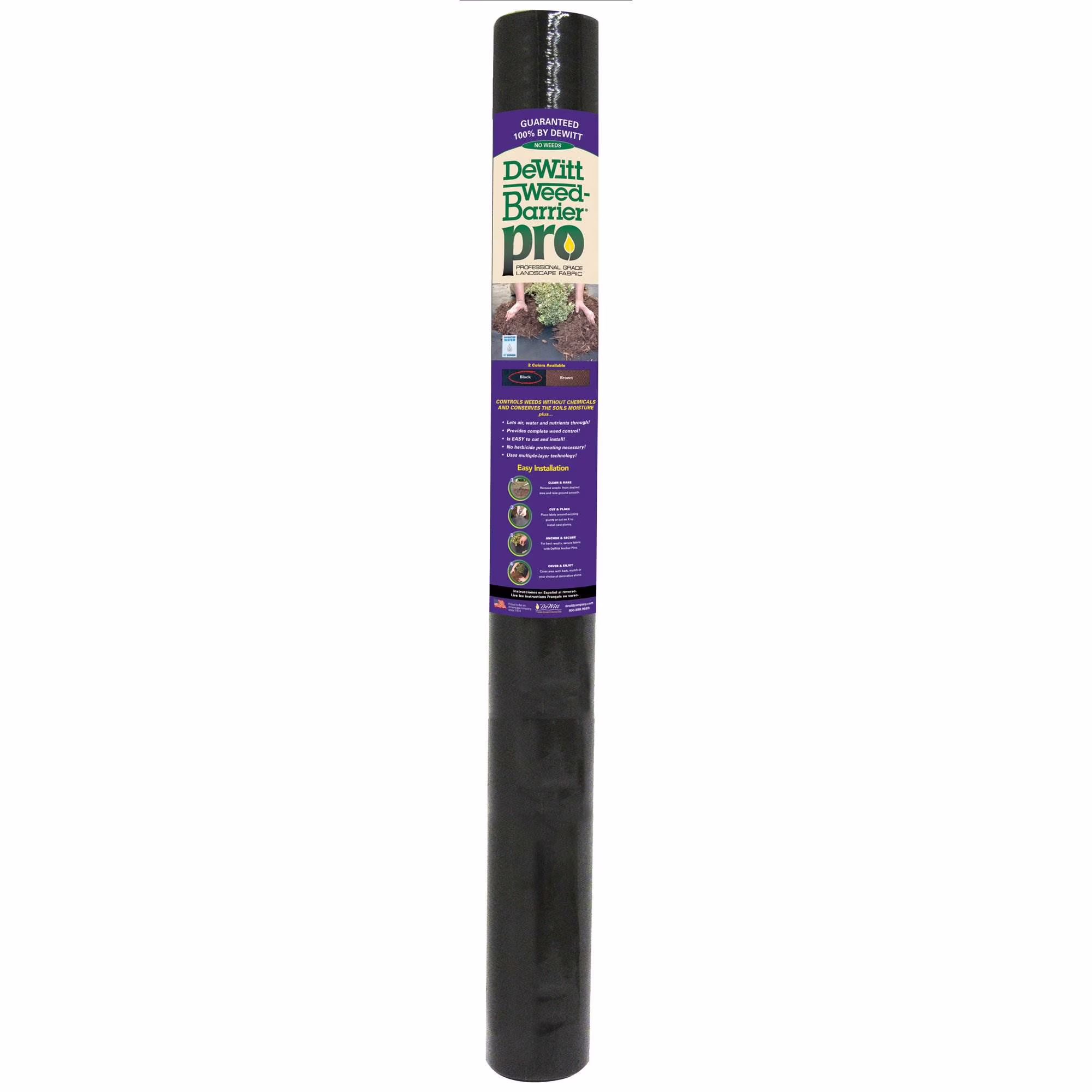 DeWitt Weed Barrier Pro 3-Oz 4' x 300' Heavy-Duty Commercial & Home Garden Landscape Fabric Weed Block, Black