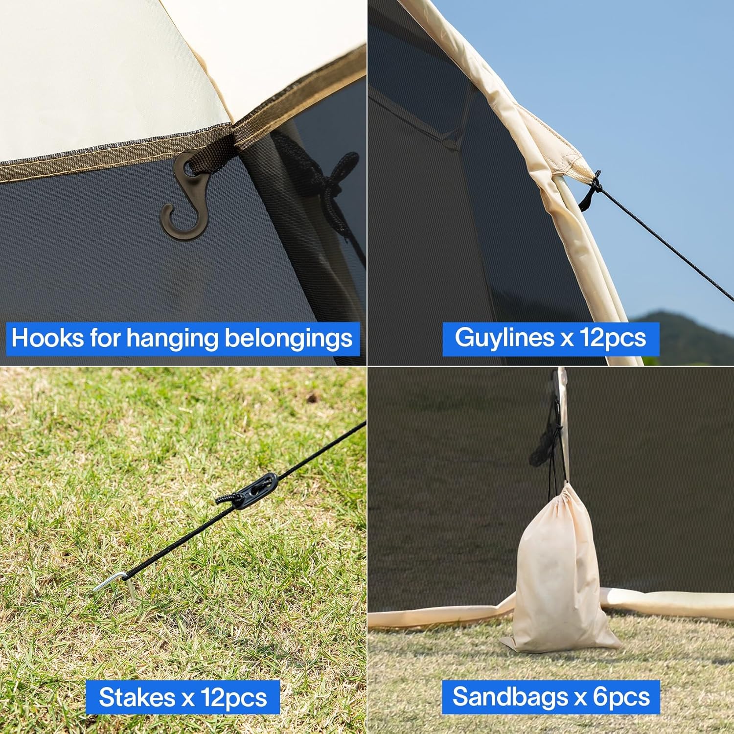 Gazebo moustiquaire pouvant accueillir 6, 10 ou 15 personnes. Tente de style igloo avec moustiquaire latérale. Idéal