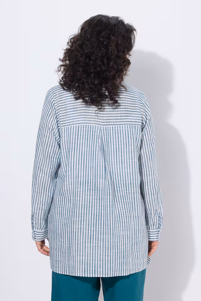 Mixed Stripe Linen Blend Tunic Blouse