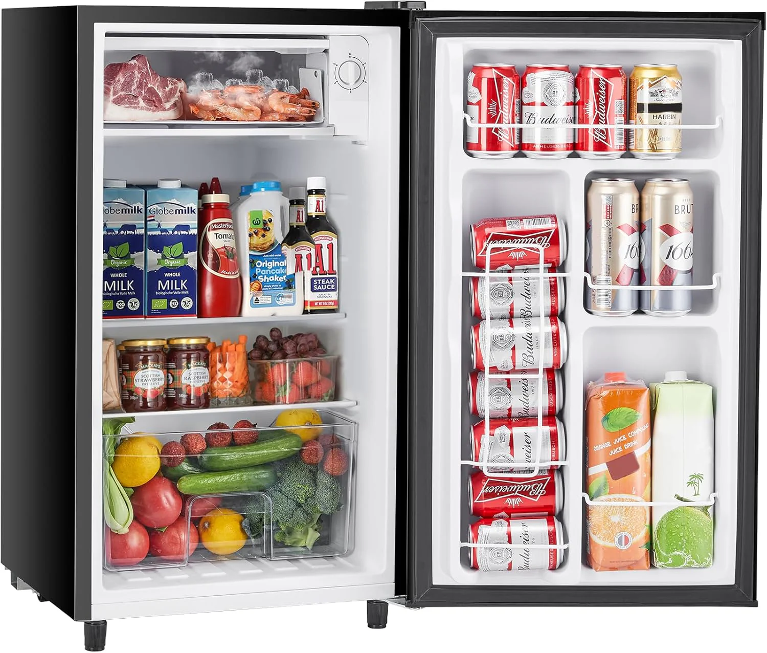 Mini-réfrigérateur Sweetcrispy 3,2 pi³ avec congélateur, petit réfrigérateur à une porte, thermostat réglable, écoénergétique et silencieux, réfrigérateur compact pour chambre, bureau, dortoir (noir)