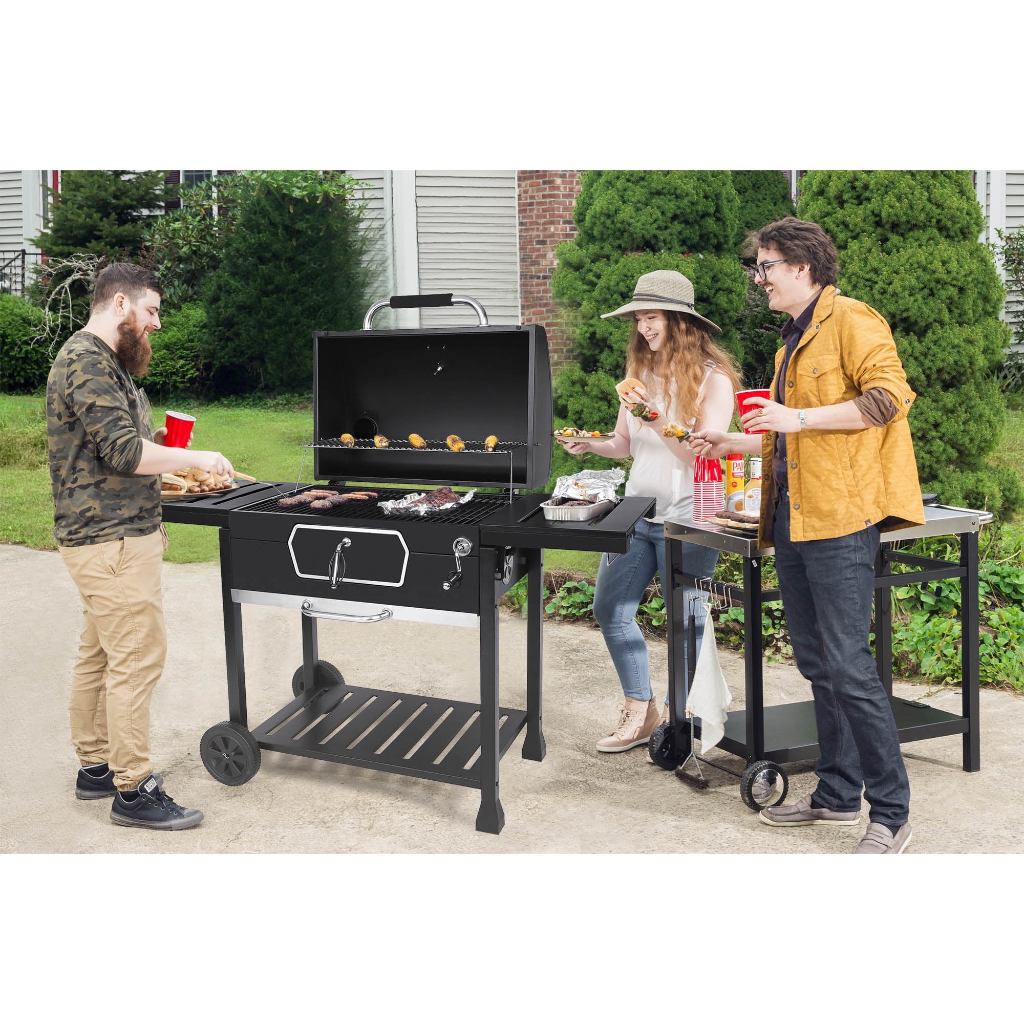 Gourmet 30 CD2030AN Deluxe Charcoal Grill. BBQ Smoker Picnic Camping Patio Backyard Cooking. Black