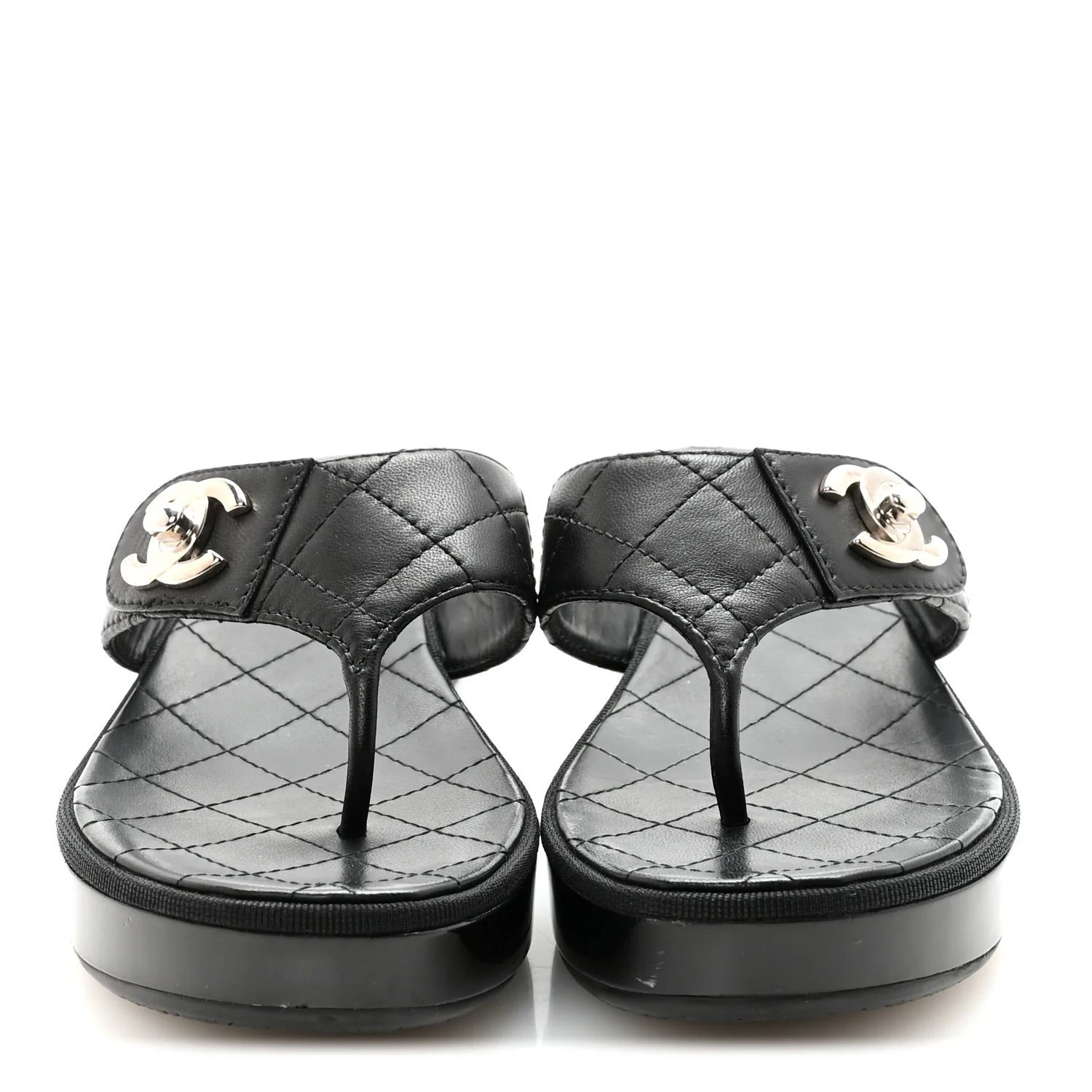 Lambskin Quilted Turnlock CC Platform Thong Sandals 39 Black