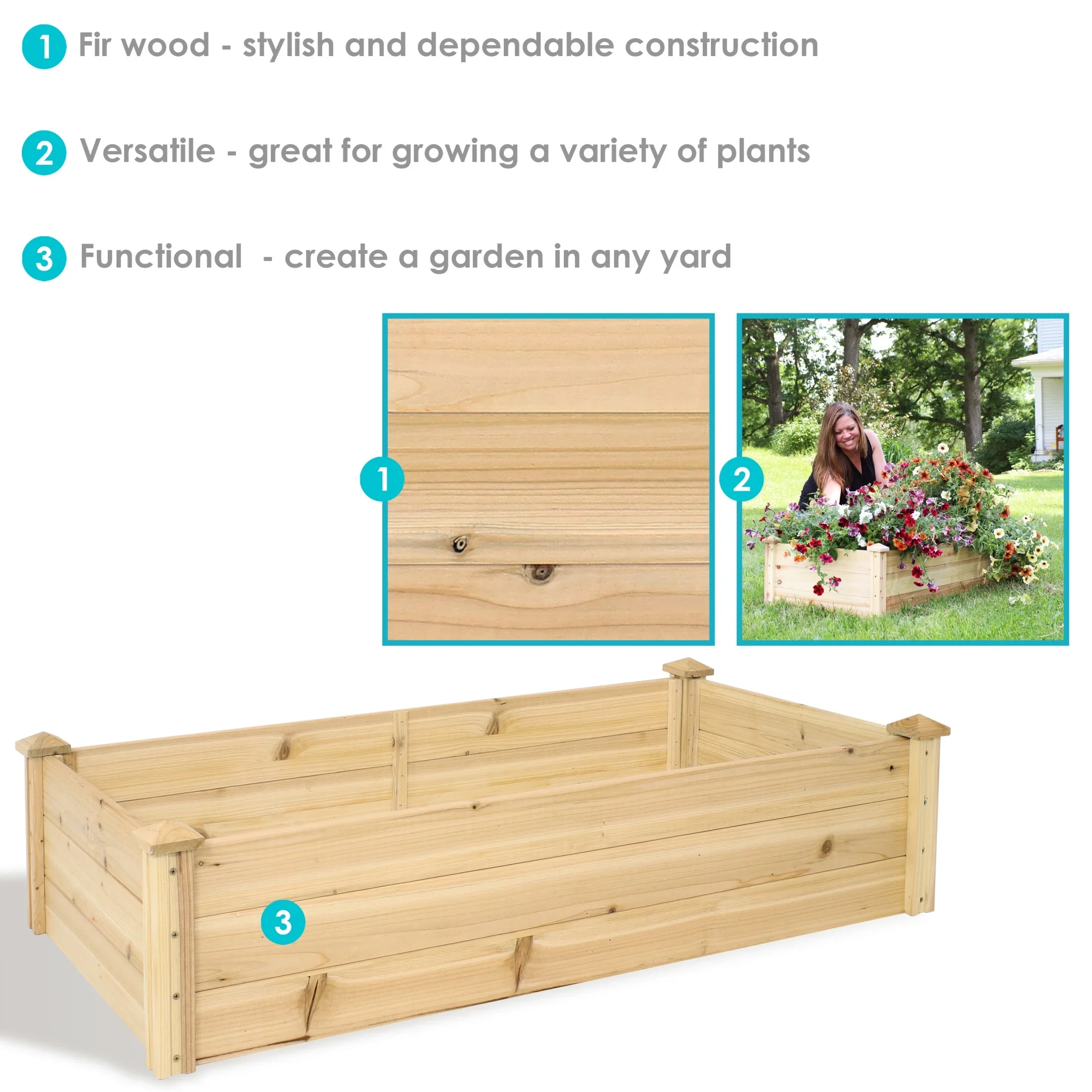 Sunnydaze 24 x 48.25 x 12.25 Rectangular Natural Wooden Outdoor Raised Garden Bed