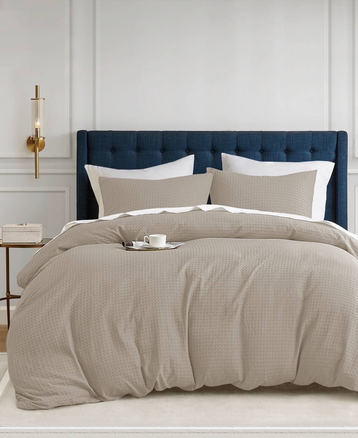 510 Design Mina Waffle Textured 3-Pc. Duvet Cover Set, Full/Queen - Neutral