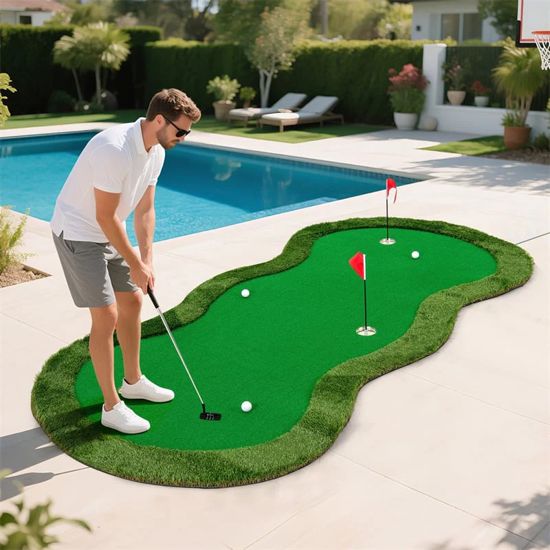 10FT x 5FT Golf Putting Green, Indoor Outdoor Professional Golf Practice Mat with 3 Holes & Golf Balls, Golf Training Mat for Home Office, Backyard