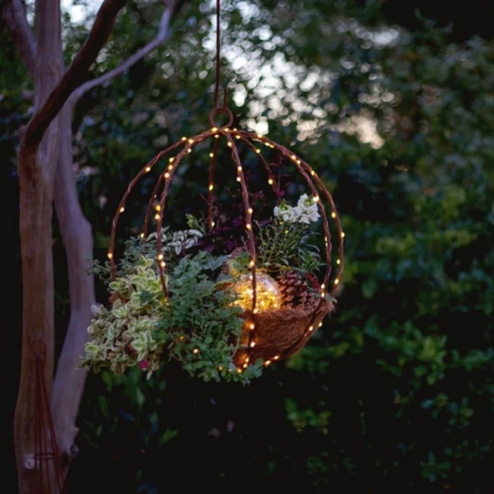 Artificial Christmas Hanging Basket,White LED String Lights Hanging Christmas Baskets, Christmas Hanging Planters with Pine Cones and Berries for Front Door Garden Patio