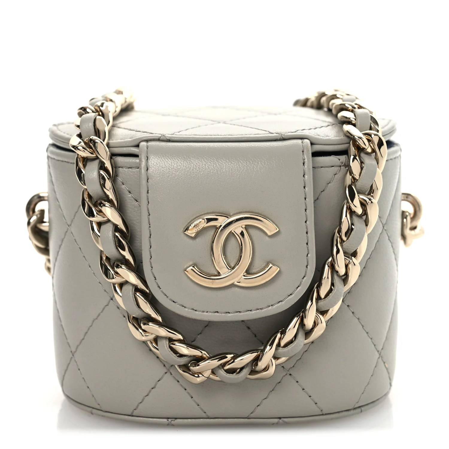 Lambskin Quilted Mini Vanity Case With Chain Grey