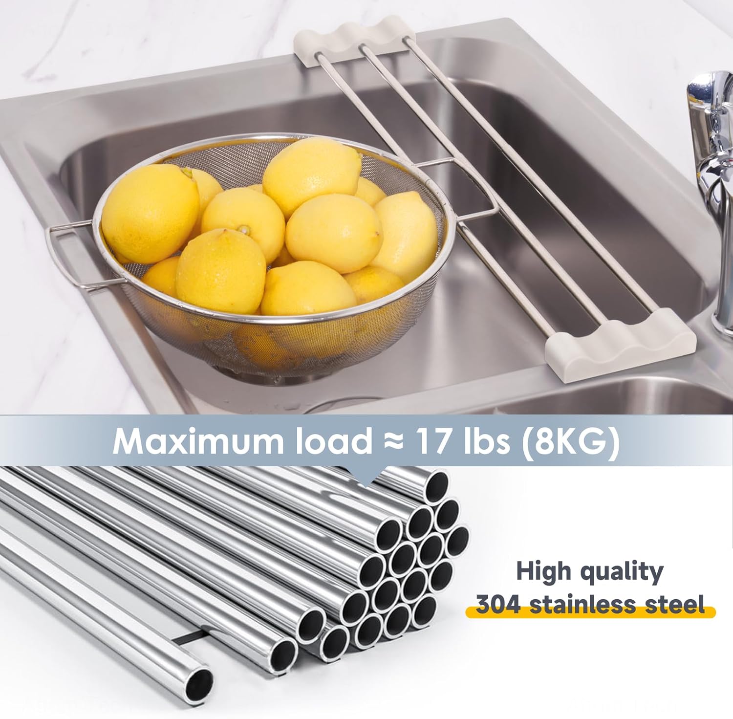 Tomorotec Adjustable Over-The-Sink Kitchen Rack, BPA-Free, White