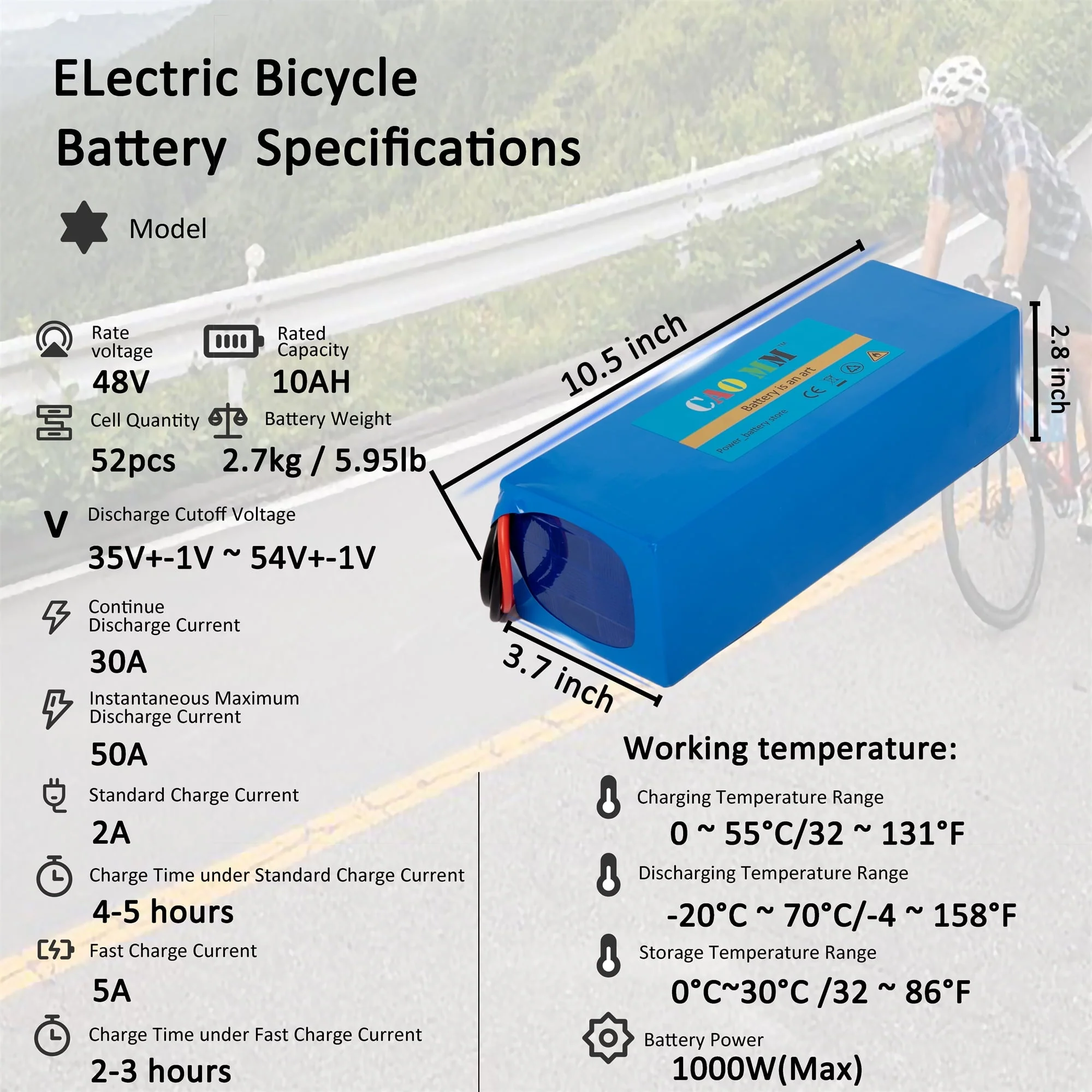 1PC 48V 10Ah Ebike Battery Without Charger Set 48V Lithium Battery for 1000W Electric Bike Tricycle Image 2