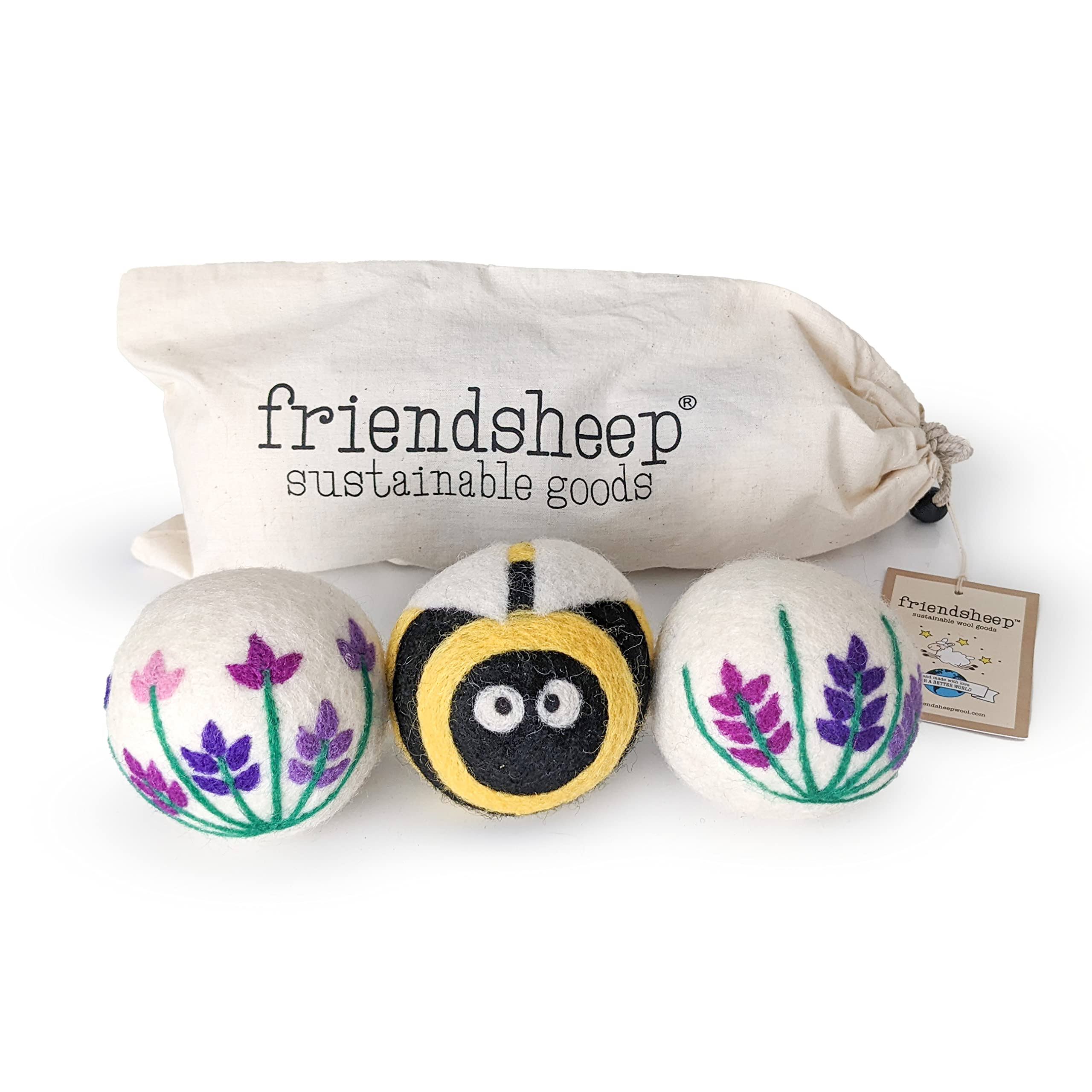 Friendsheep Dryer Balls (Set of 3) Lavender Fields with Bee
