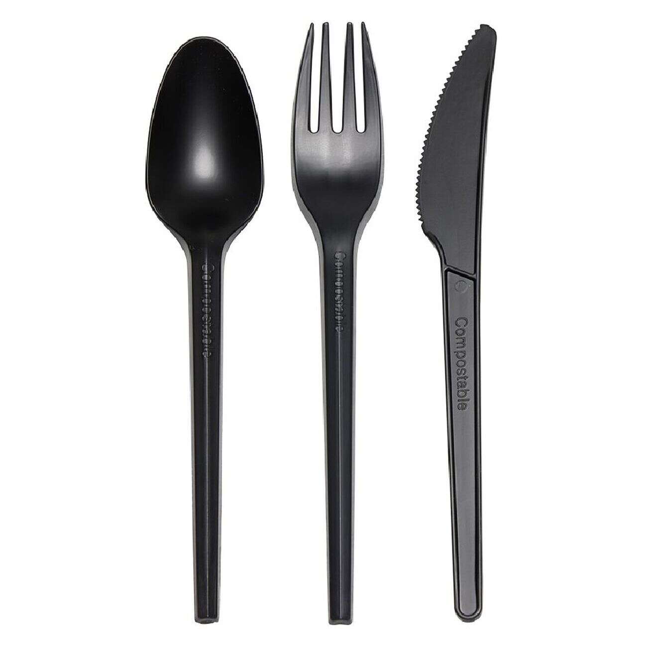 Ménagère  réutilisable noir 18 couverts à base d'amidon de maïs