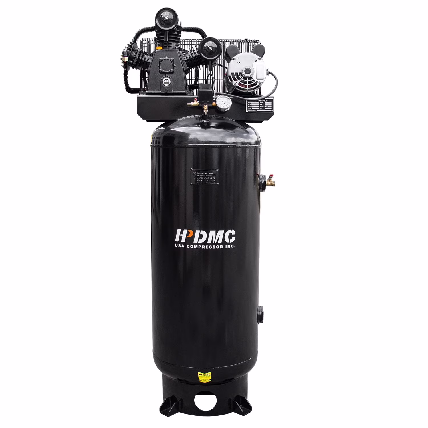 HPDMC 5.5HP Piston Air Compressor 220V/1Ph 60-Gallon Vertical ASME Tank 10.7CFM Max. Pressure 180psi Two-Stage Electric Stationary Air Compressor