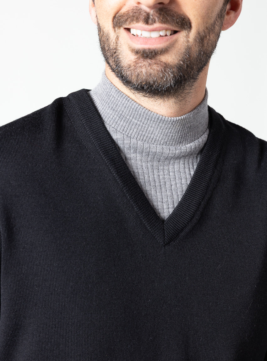 Col plastron mixte laine mérinos gris léger