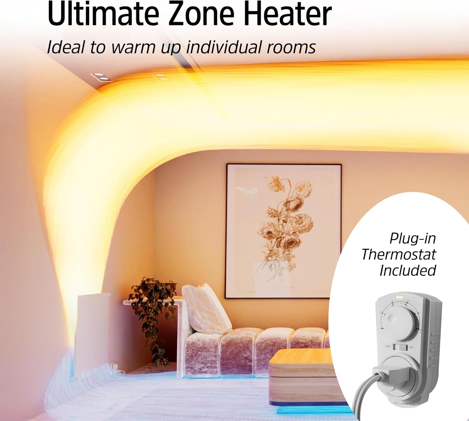 EconoHome Convection Wall Heater with Thermostat - 400W Electric Wall Mounted Space Heater Panel - Updated Model, 120V - Heats Rooms up to 120 Sq Ft