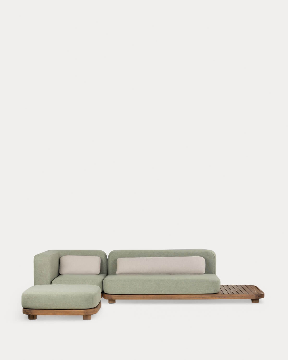 Redik - Sofá Modular de Jardín 2 Piezas Módulo Sofá y Módulo Esquinero con Módulo Puff de Madera de Acacia y Tela Redik