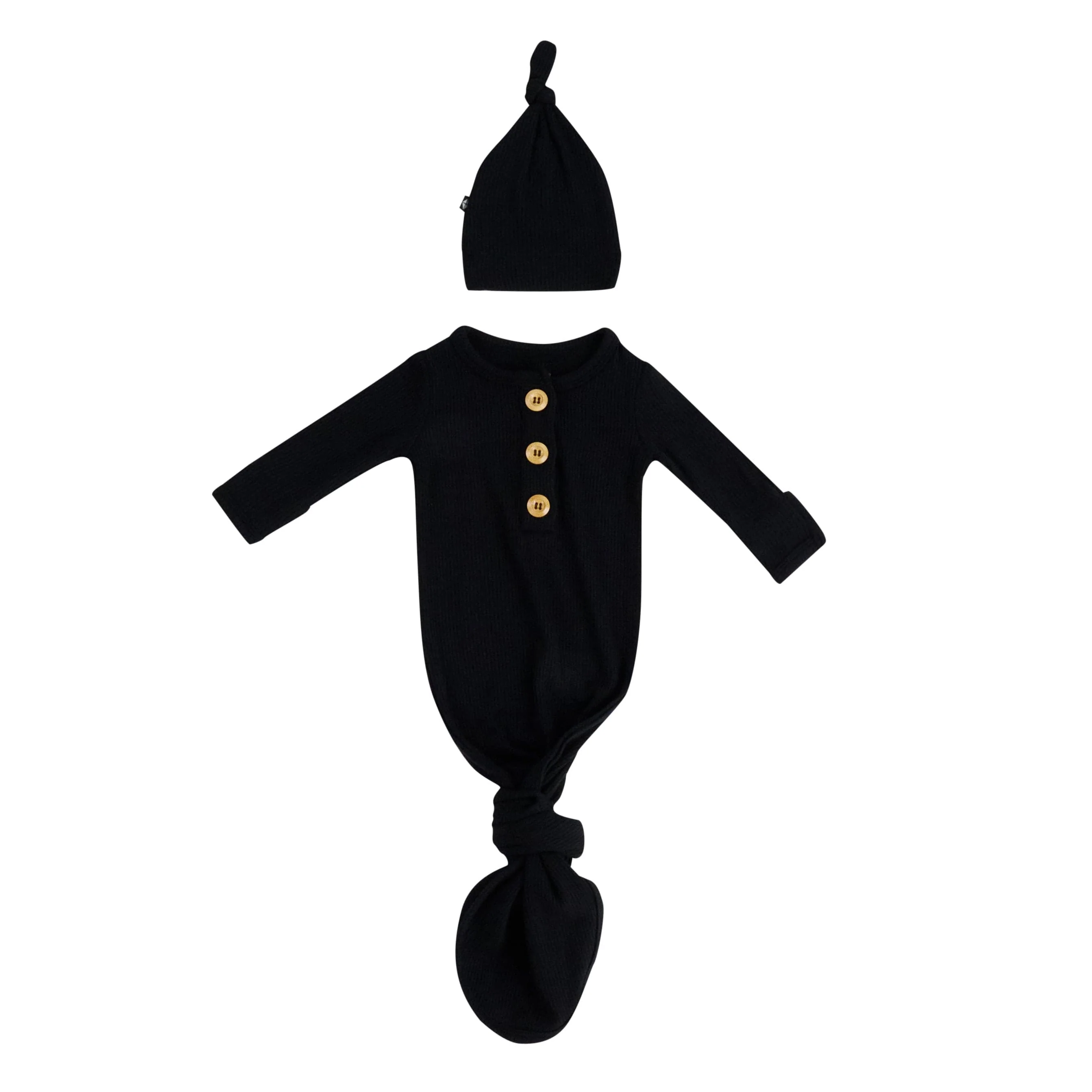 Ribbed Knotted Day Gown with Hat Set in Midnight